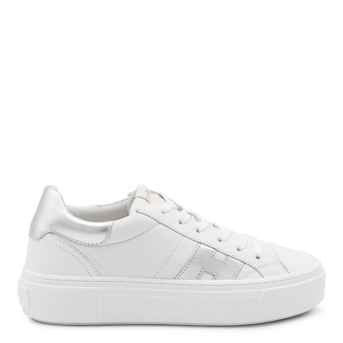 WHITE AND SILVER LEATHER SNEAKERS