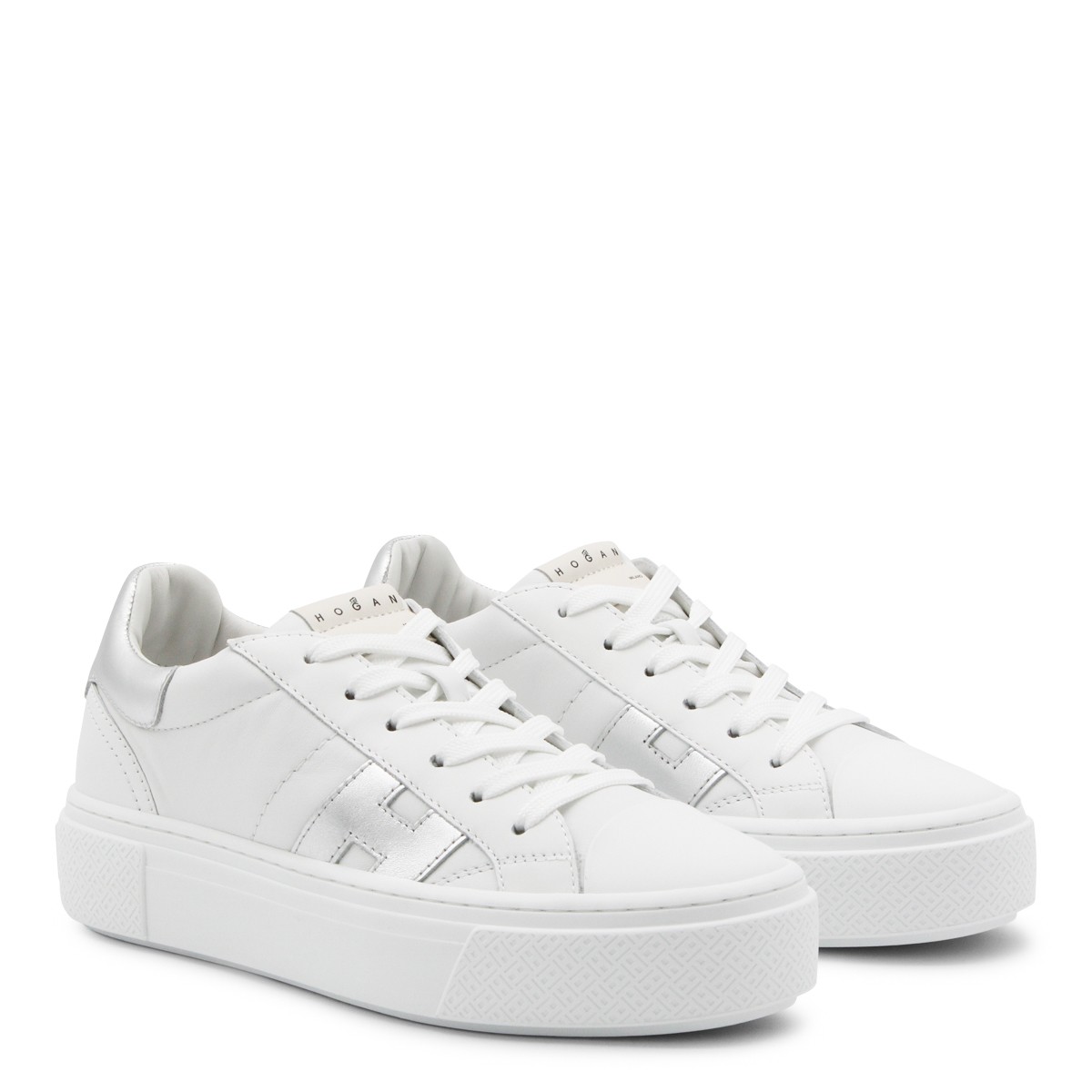 WHITE AND SILVER LEATHER SNEAKERS