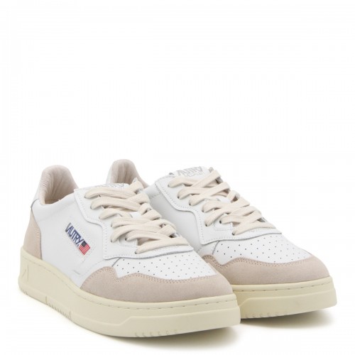 WHITE AND BEIGE LEATHER ACTION SNEAKERS