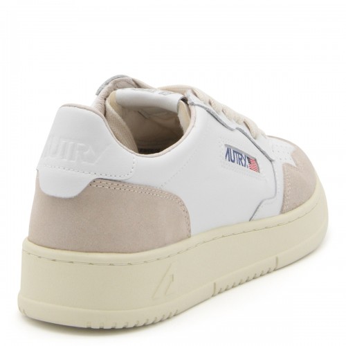 WHITE AND BEIGE LEATHER ACTION SNEAKERS