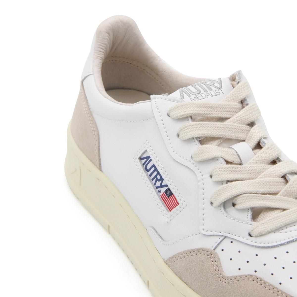 WHITE AND BEIGE LEATHER ACTION SNEAKERS