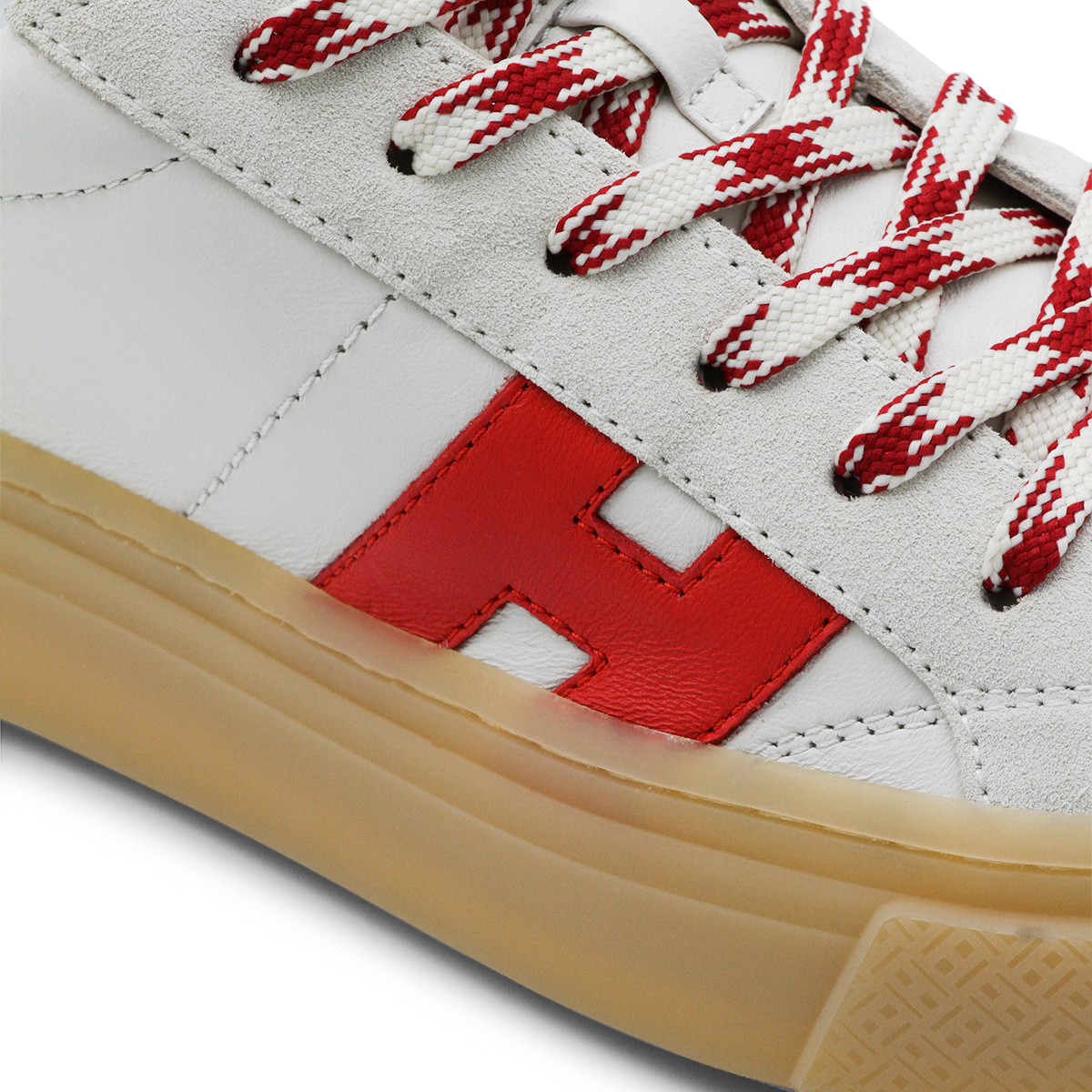 WHITE AND RED LEATHER SNEAKERS