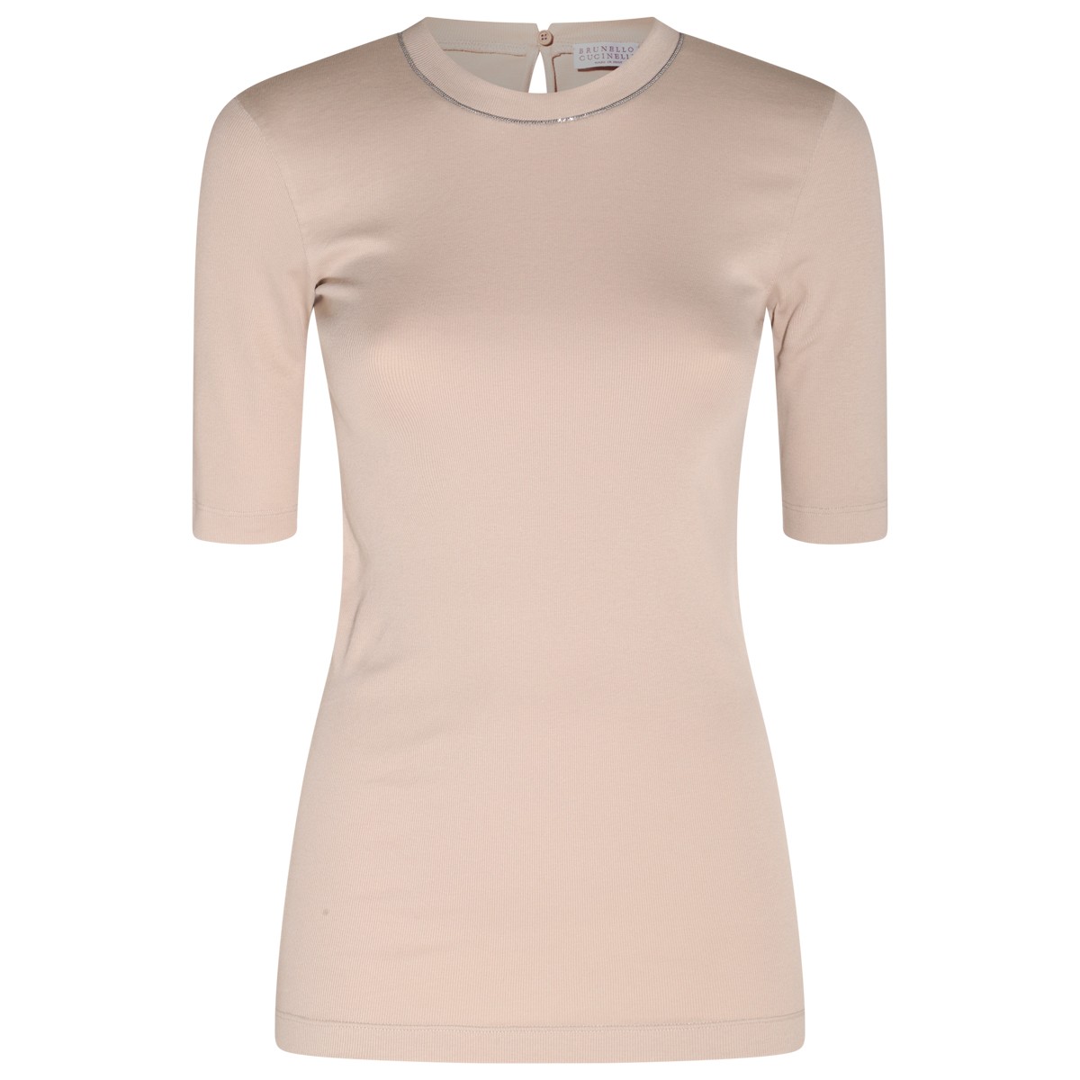 BEIGE COTTON BLEND T-SHIRT