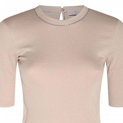 BEIGE COTTON BLEND T-SHIRT