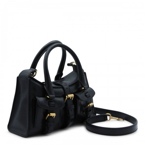 BLACK LEATHER MINI ROXANNE HIGH SHINE TOP HANDLE BAG