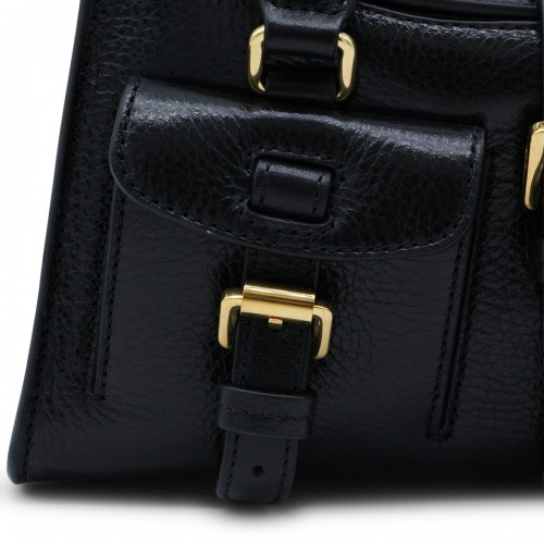 BLACK LEATHER MINI ROXANNE HIGH SHINE TOP HANDLE BAG