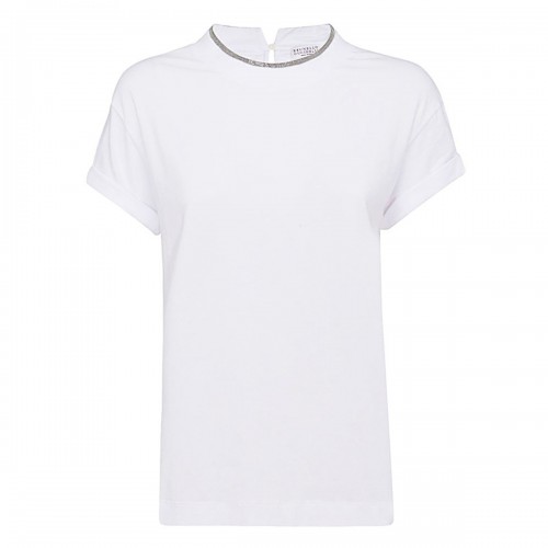WHITE COTTON BLEND T-SHIRT
