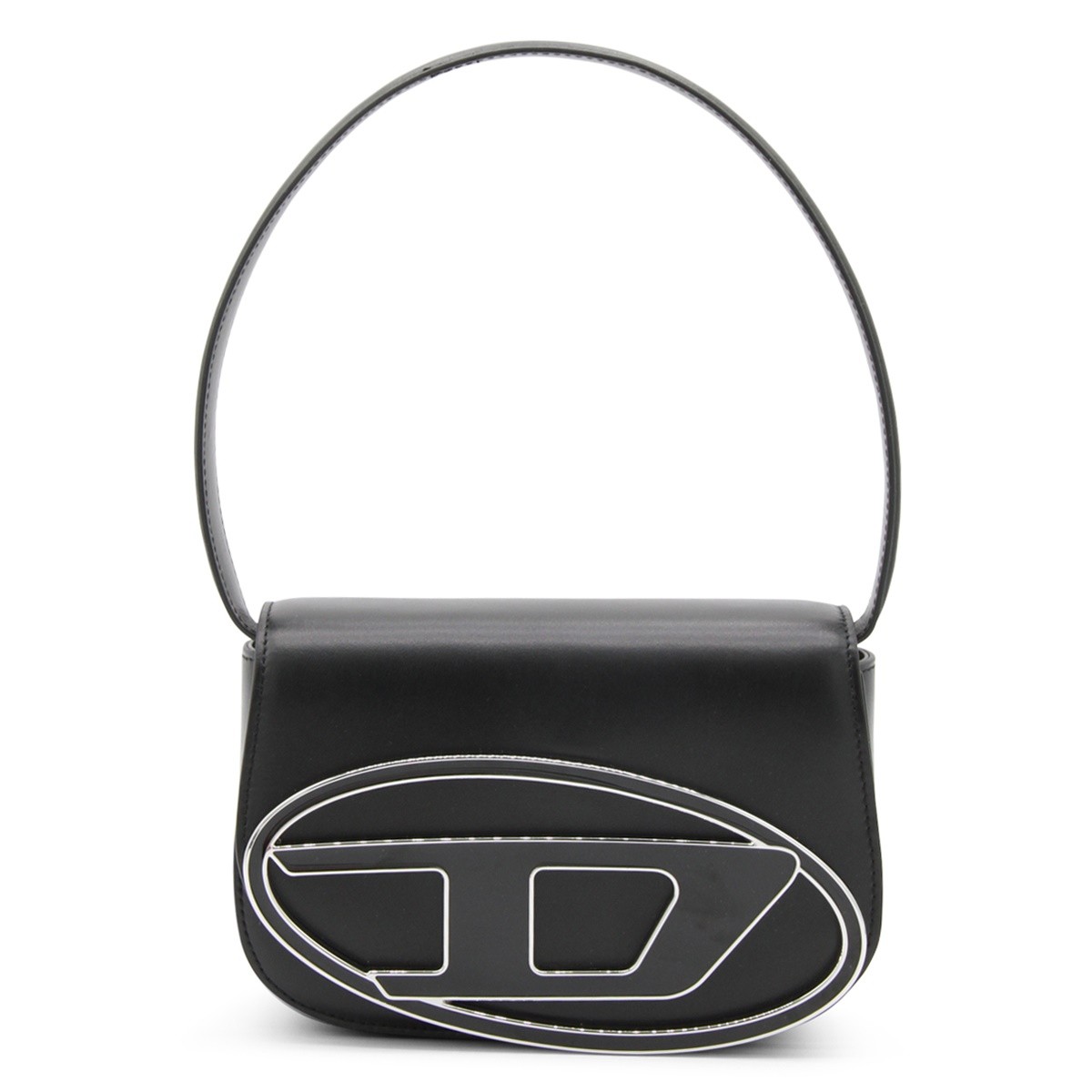 BLACK LEATHER 1DR SHOULDER BAG