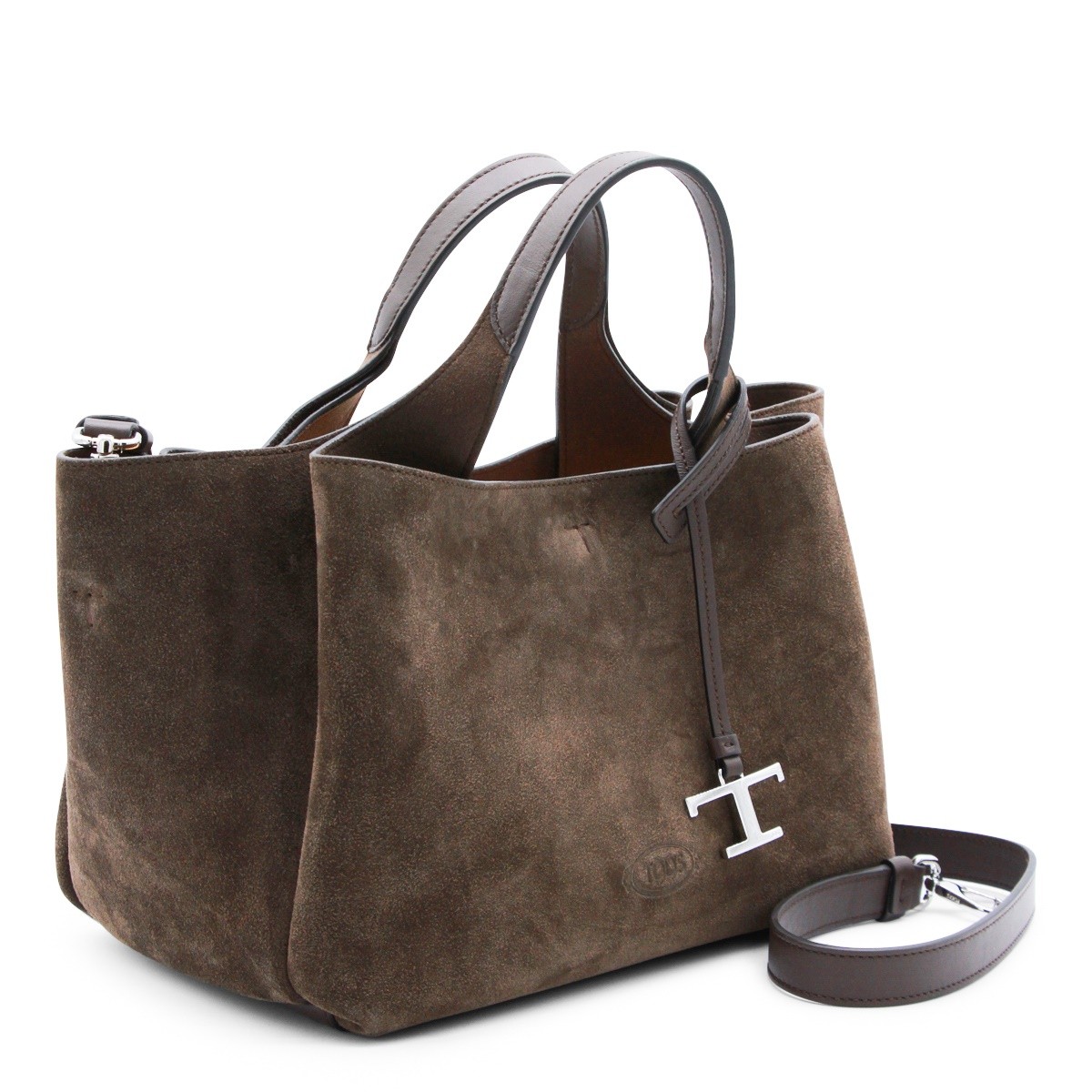 BROWN SUEDE LEATHER TOP HANDLE BAG