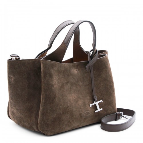 BROWN SUEDE LEATHER TOP HANDLE BAG