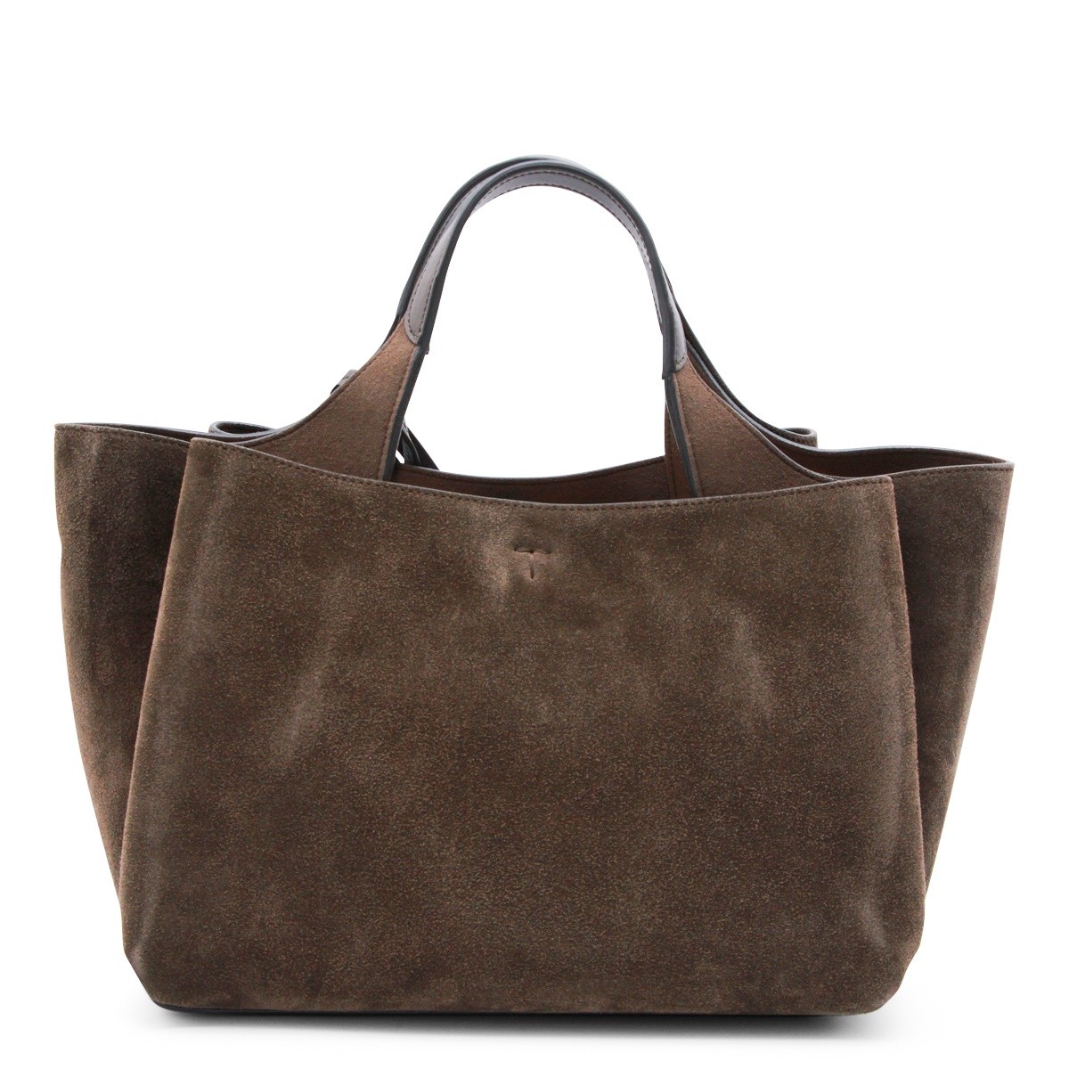 BROWN SUEDE LEATHER TOP HANDLE BAG
