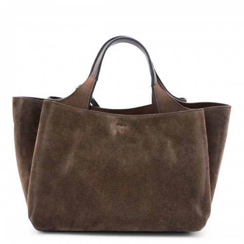 BROWN SUEDE LEATHER TOP HANDLE BAG