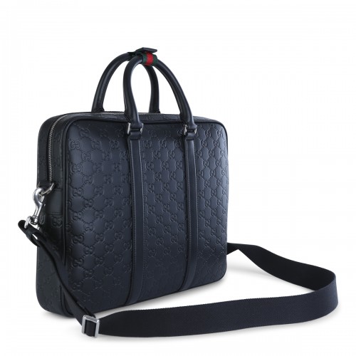 BLACK LEATHER TOP HANDLE BAG