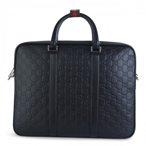 BLACK LEATHER TOP HANDLE BAG