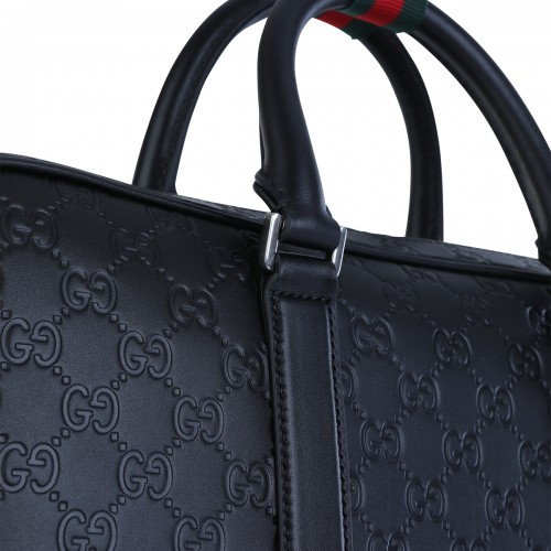 BLACK LEATHER TOP HANDLE BAG