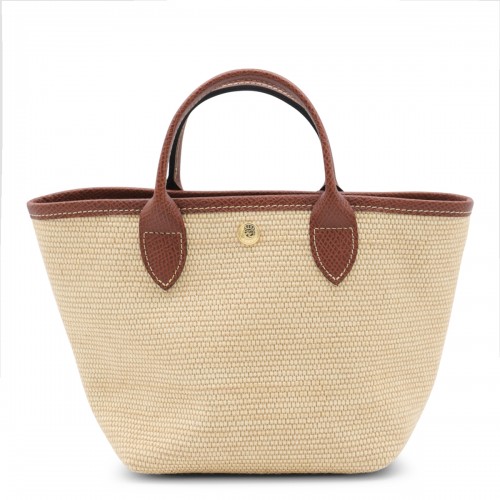 BEIGE AND BROWN RAFFIA LE PANIER PLIAGE XS TOTE