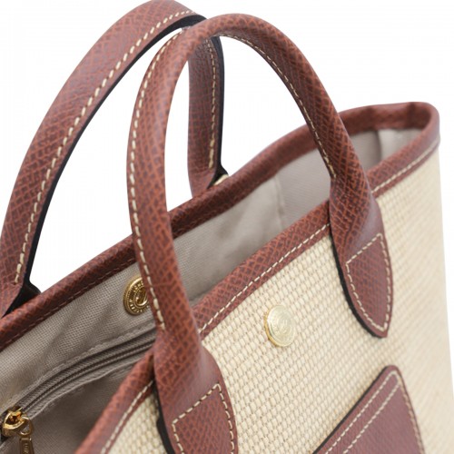 BEIGE AND BROWN RAFFIA LE PANIER PLIAGE XS TOTE