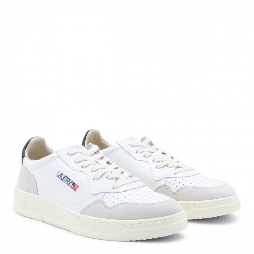 WHITE AND BLACK LEATHER AND SUEDE MEDALIST SNEAKERS