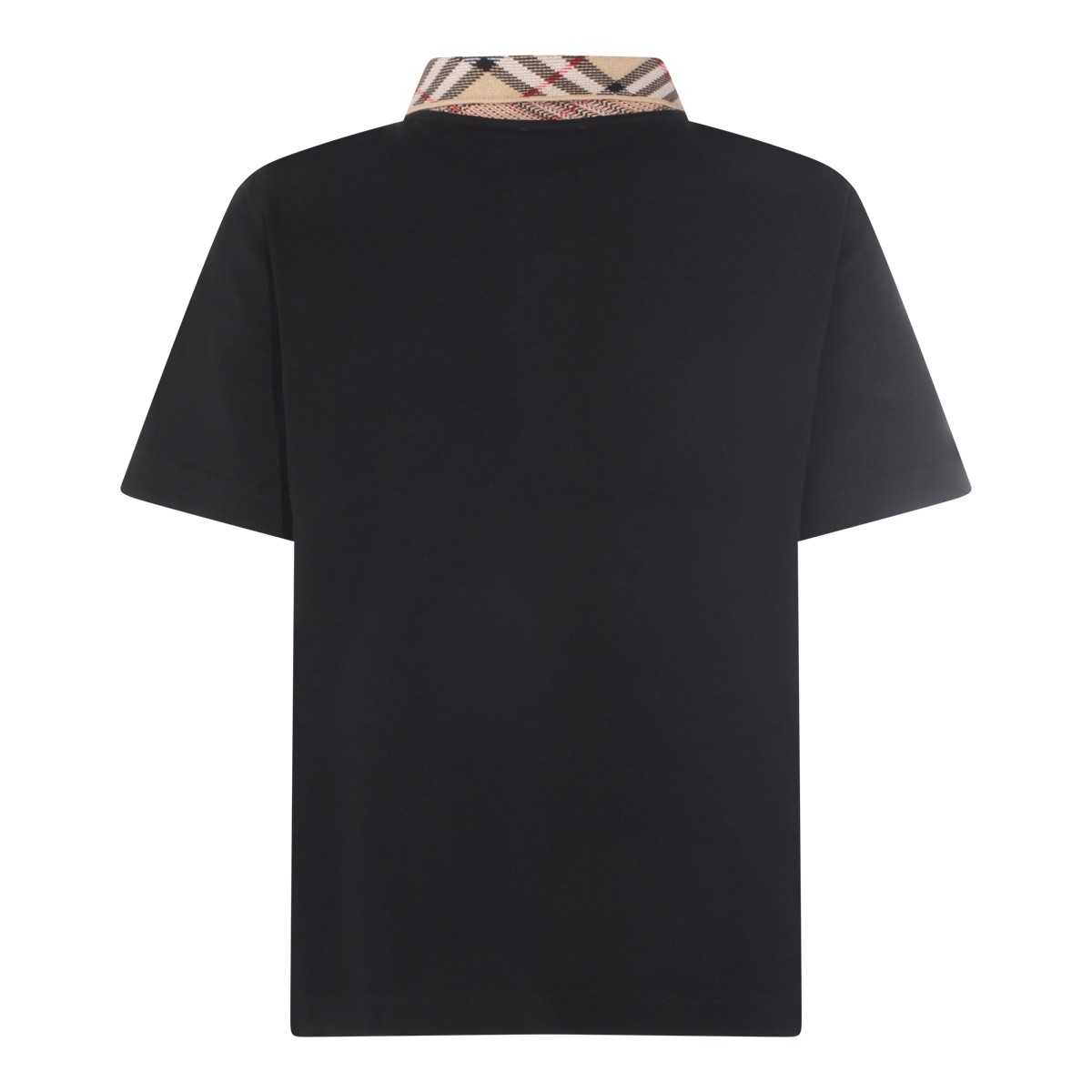BLACK COTTON CHECK COLLAR POLO SHIRT