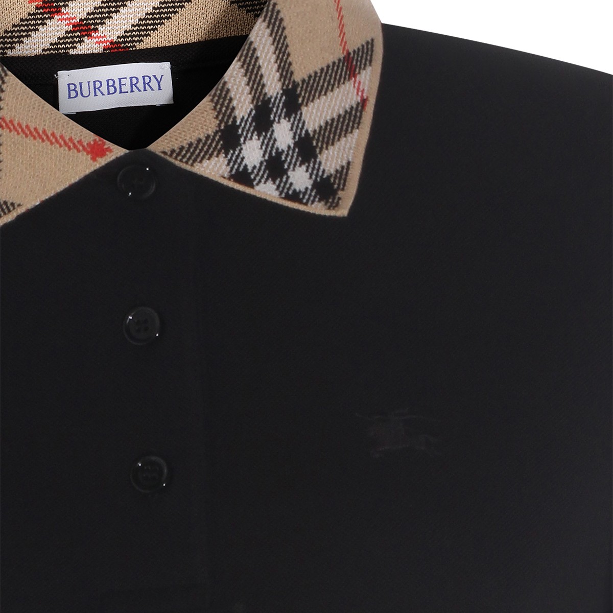 BLACK COTTON CHECK COLLAR POLO SHIRT