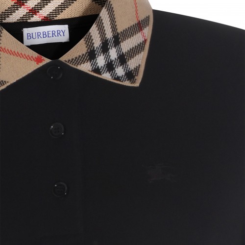 BLACK COTTON CHECK COLLAR POLO SHIRT