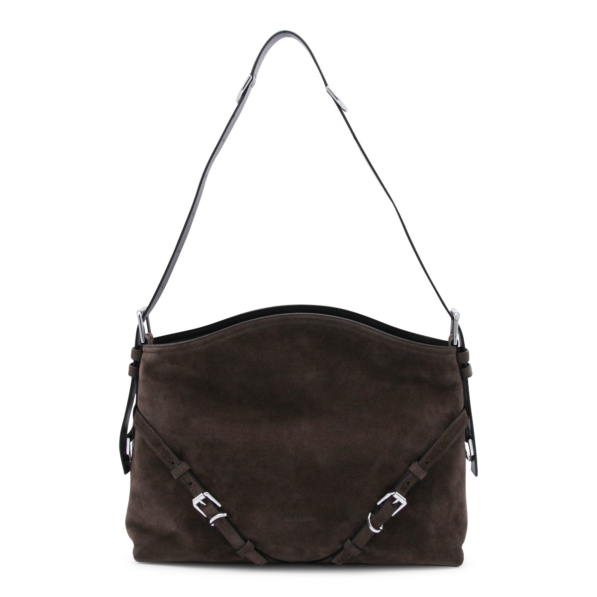BROWN SUEDE VOYOU MEDIUM SHOULDER BAG