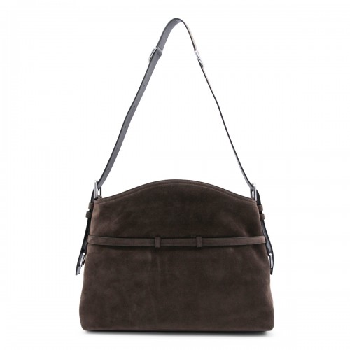 BROWN SUEDE VOYOU MEDIUM SHOULDER BAG