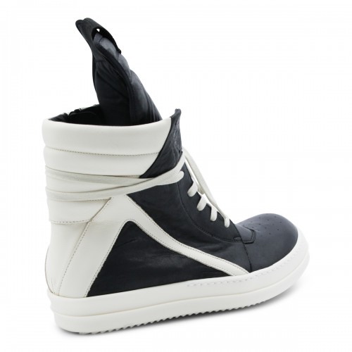 BLACK AND WHITE LEATHER GEOBASKET SNEAKERS