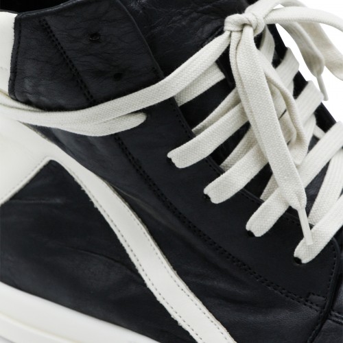 BLACK AND WHITE LEATHER GEOBASKET SNEAKERS