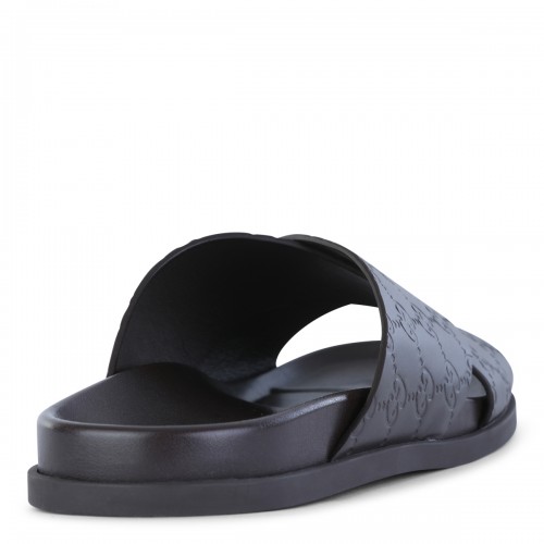 BROWN LEATHER LOGO FLATS