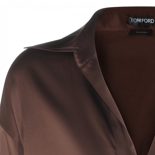 BROWN SILK POLO SHIRT