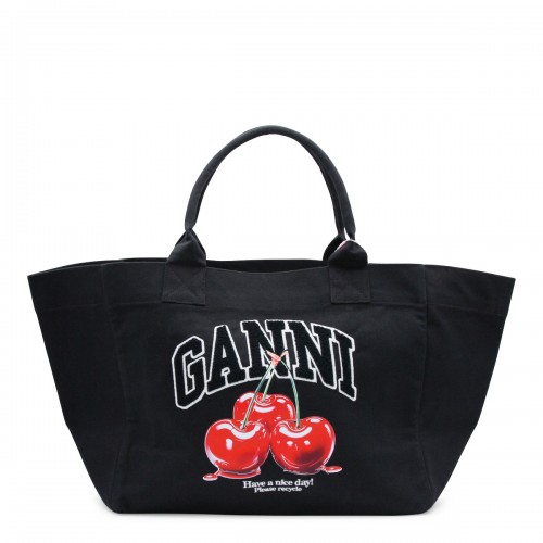 BLACK COTTON CHERRY TOTE BAG