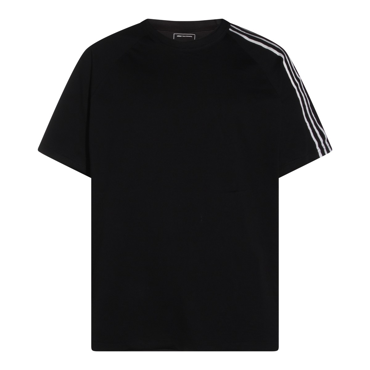 BLACK COTTON THREE STRIPES T-SHIRT