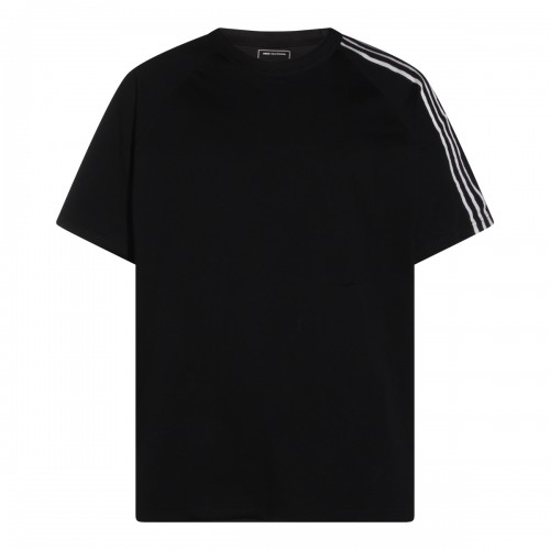 BLACK COTTON THREE STRIPES T-SHIRT