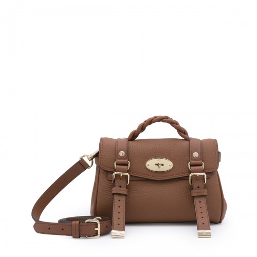 BROWN LEATHER MINI ALEXA HEAVY GRAIN TOP HANDLE BAG