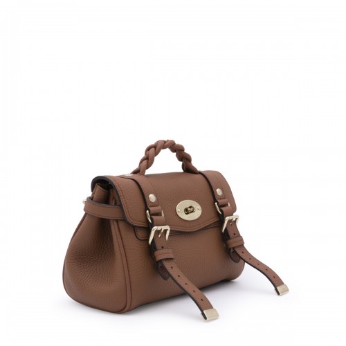 BROWN LEATHER MINI ALEXA HEAVY GRAIN TOP HANDLE BAG