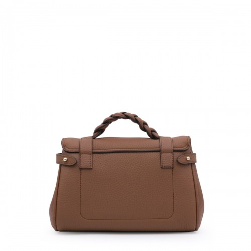 BROWN LEATHER MINI ALEXA HEAVY GRAIN TOP HANDLE BAG