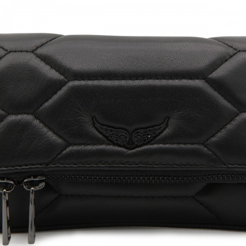 BLACK LEATHER ROCK NANO XL MAT SCALE SHOULDER BAG