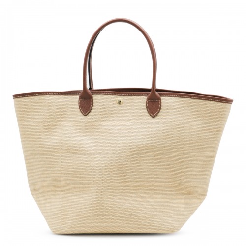 BEIGE AND BROWN RAFFIA LE PANIER PLIAGE L TOTE