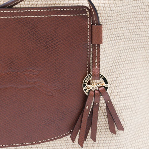 BEIGE AND BROWN RAFFIA LE PANIER PLIAGE L TOTE