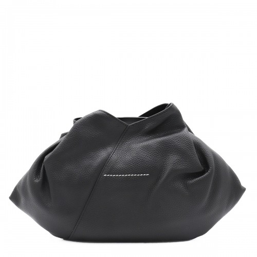 BLACK LEATHER TOP HANDLE BAG