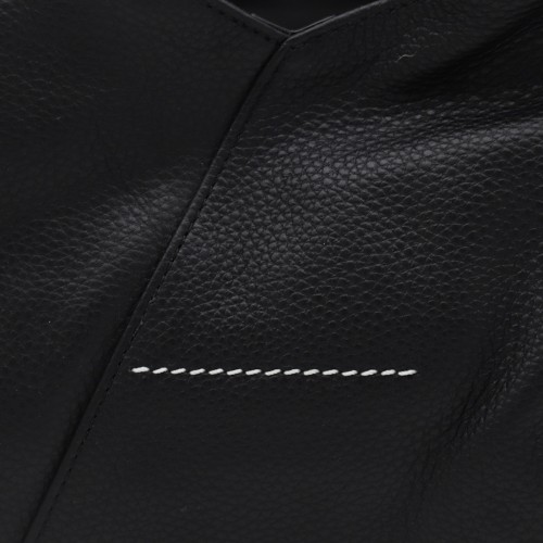 BLACK LEATHER TOP HANDLE BAG