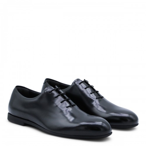 BLACK LEATHER LACE UP SHOES 2