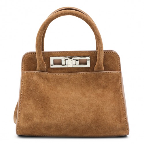 BROWN LEATHER TOP HANDLE BAG
