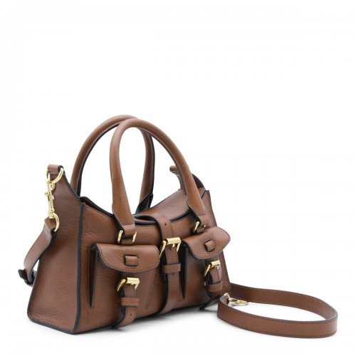 BROWN LEATHER MINI ROXANNE HERITAGE TOP HANDLE BAG