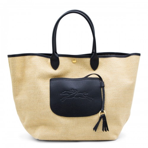 BEIGE AND BLACK RAFFIA LE...