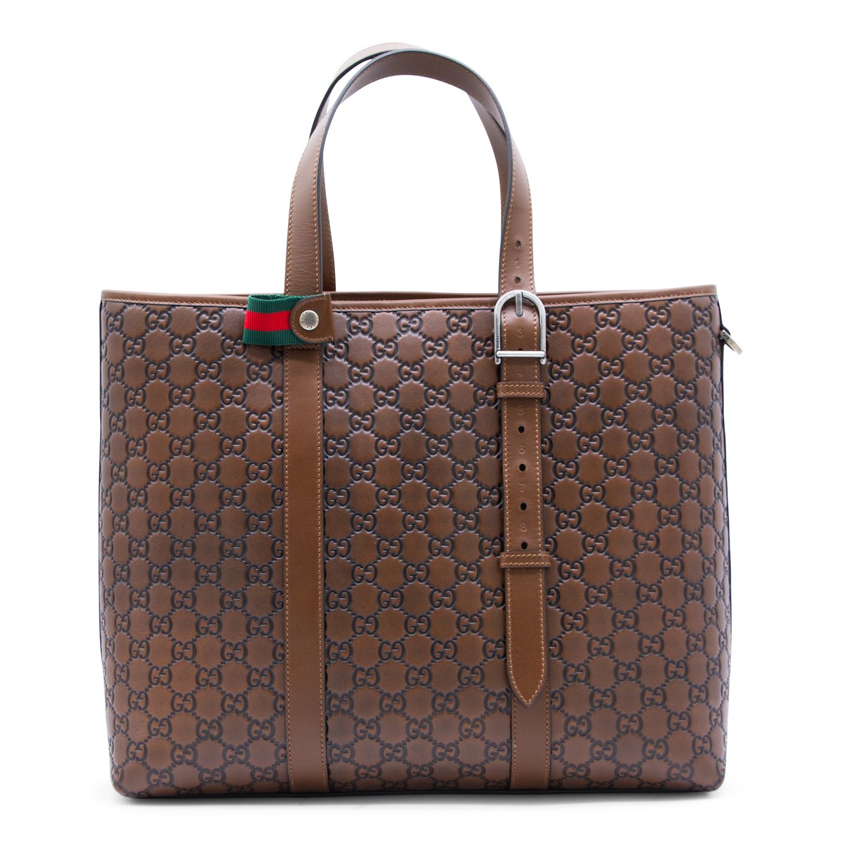 BROWN LEATHER GG EMBLEM TOTE