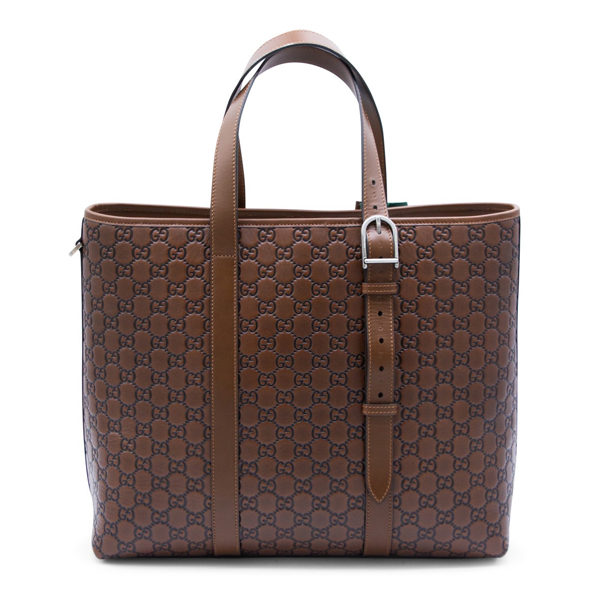 BROWN LEATHER GG EMBLEM TOTE